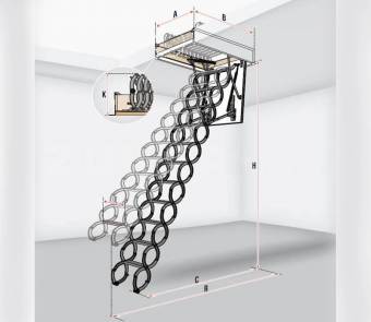Чердачная металлическая ножничная лестница Lite Step OST-B 2.8/60x120