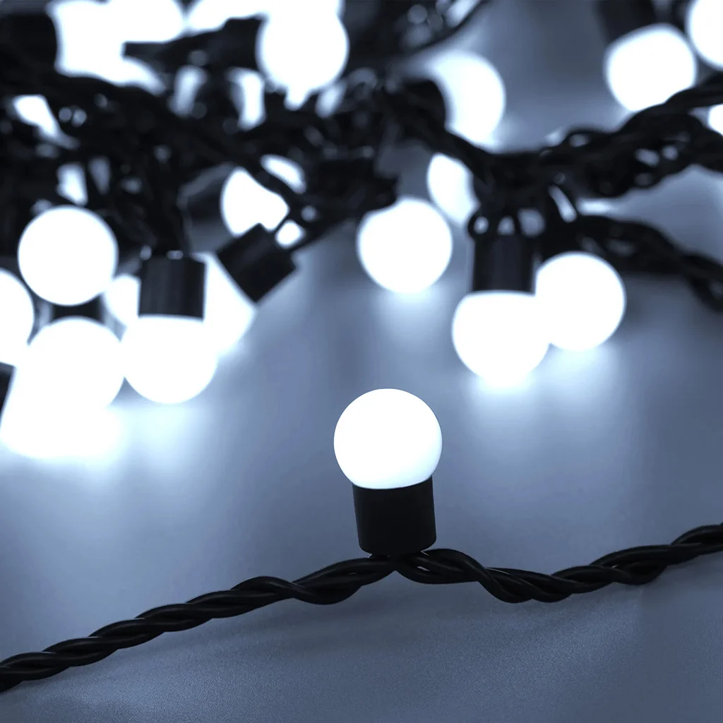 Световая гирлянда "Шарики" Ø23 мм, 10 м, 80 LED БЕЛЫЙ, черный ПВХ, IP65, постоянное свечение, 230 В, NEON-NIGHT