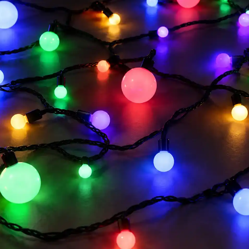 Световая гирлянда "Шарики" Ø17,5 / Ø23 / Ø17,5 / Ø45 мм, 10 м, 80 LED RGB, черный ПВХ, IP65, быстрая смена цвета, 230 В, NEON-NIGHT