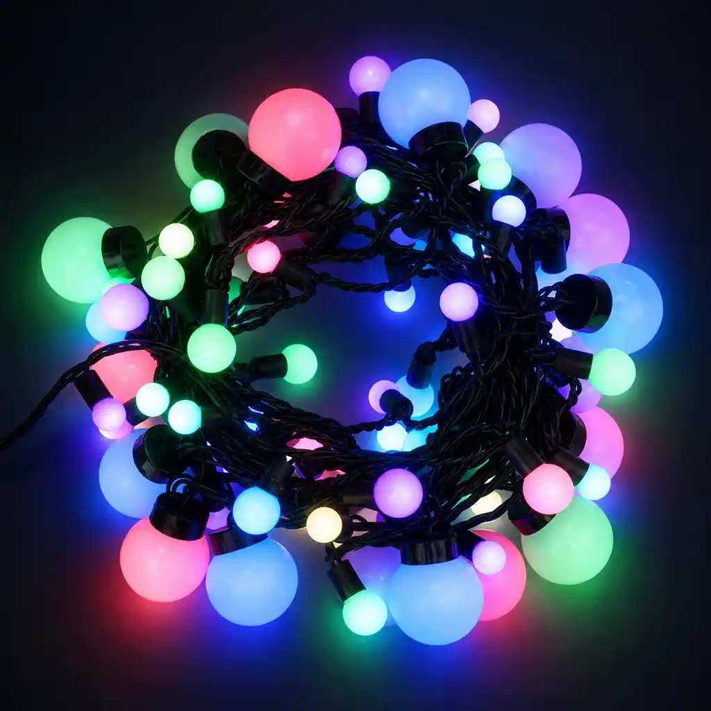 Световая гирлянда "Шарики" Ø17,5 / Ø23 / Ø17,5 / Ø45 мм, 10 м, 80 LED RGB, черный ПВХ, IP65, быстрая смена цвета, 230 В, NEON-NIGHT