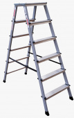 Стремянка алюминиевая двусторонняя с увеличенной площадкой NV 200 (6 ступеней)