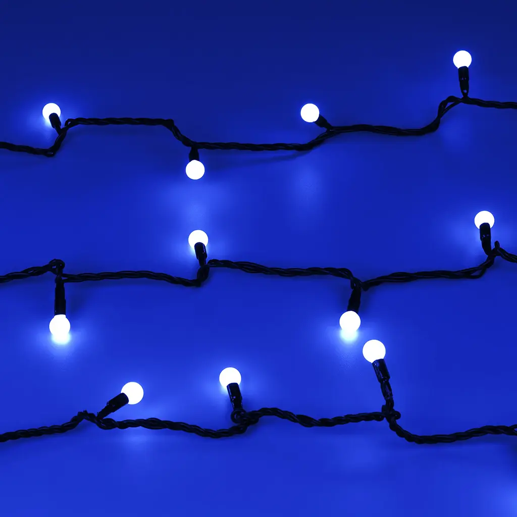 Световая гирлянда "Шарики" Ø17,5 мм, 20 м, 200 LED СИНИЙ, черный ПВХ, IP65, постоянное свечение, 230 В, нужен блок 303-500, NEON-NIGHT