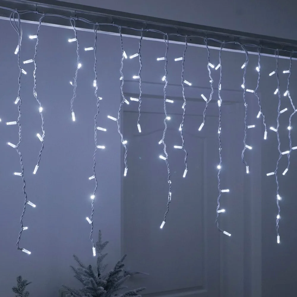 Гирлянда светодиодная Бахрома (Айсикл) 4,8х0,6м 152 LED БЕЛЫЙ белый ПВХ IP65 постоянное свечение 230В нужен блок 303-500-1 NEON-NIGHT