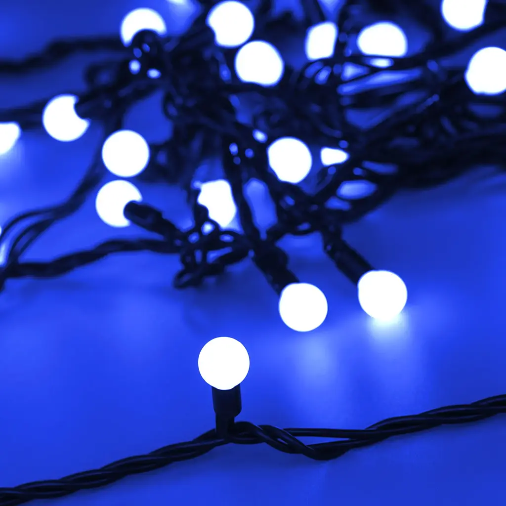 Световая гирлянда "Шарики" Ø17,5 мм, 20 м, 200 LED СИНИЙ, черный ПВХ, IP65, постоянное свечение, 230 В, нужен блок 303-500, NEON-NIGHT