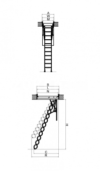 Чердачная металлическая ножничная лестница LST 2.8/60x120